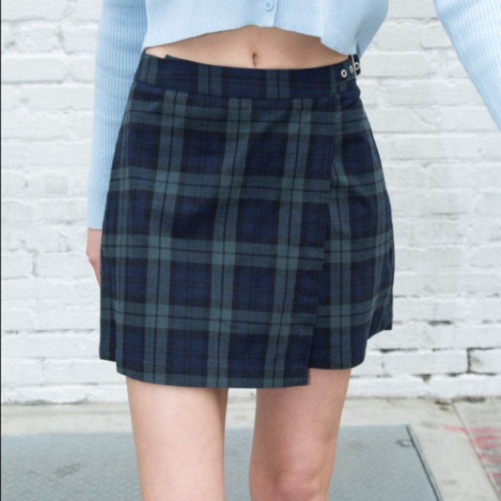 Brandy Melville blue and green plaid Emerson skirt